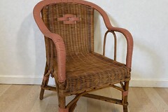Vente avec paiement en ligne: Fauteuil enfant osier orange vintage années 60