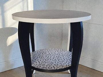 Vente avec paiement en ligne: Guéridon rond bois noir et blanc Memphis