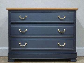Vente avec paiement en ligne: Commode vintage merisier 3 tiroirs bleu nuit