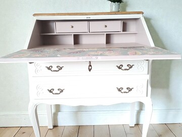 Vente avec paiement en ligne: Secrétaire ancien à abattant rénové blanc bois