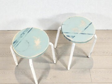 Vente avec paiement en ligne: Paire de Tabourets Industriels Bois Métal Patinés