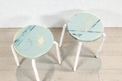 Vente avec paiement en ligne: Paire de Tabourets Industriels Bois Métal Patinés