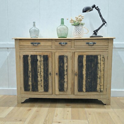 Vente avec paiement en ligne: Buffet bois 3 portes industriel noir upcyclé