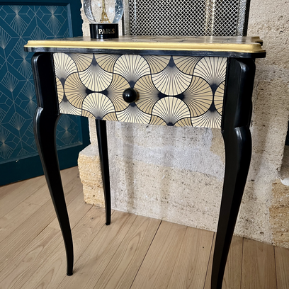 Vente avec paiement en ligne: Table de chevet Art déco noir-doré miroir