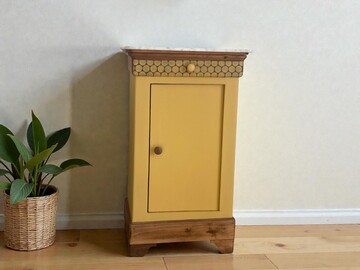 Vente avec paiement en ligne: Confiturier vintage jaune, marbre blanc, bois massif