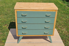 Vente avec paiement en ligne: Commode Vintage Pieds Compas Vert Parisien Rénovée