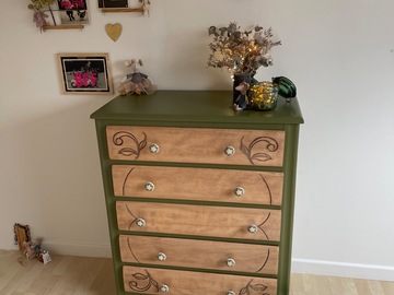 Vente avec paiement en ligne: Commode Art Déco 5 Tiroirs Vert Futaie