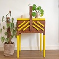 Vente avec paiement en ligne: Meuble à couture jaune citron bois foncé