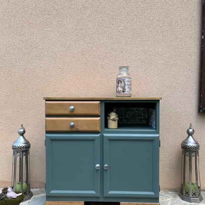 Vente avec paiement en ligne: Buffet Mado bas relooké vert et bois