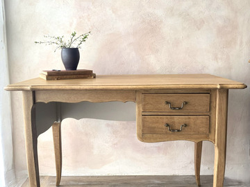 Vente avec paiement en ligne: Bureau vintage chêne rénové, miel et beige