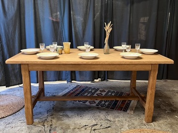 Vente avec paiement en ligne: Table de ferme vintage chêne à rallonges