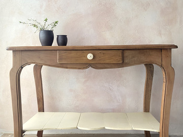 Vente avec paiement en ligne: Console ancienne merisier massif plateau damier 