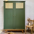 Vente avec paiement en ligne: Armoire scandinave vintage cannage pieds compas chêne