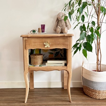 Vente avec paiement en ligne: Table de chevet bois brut citrons dorée