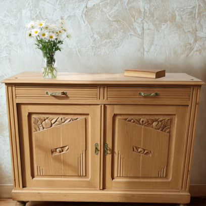 Vente avec paiement en ligne: Buffet Art Déco sculpté chêne massif clair
