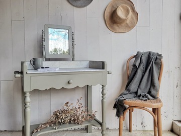 Vente avec paiement en ligne: Coiffeuse ancienne bois marbre miroir restaurée