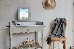 Vente avec paiement en ligne: Coiffeuse ancienne bois marbre miroir restaurée