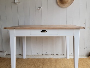 Vente avec paiement en ligne: Table à manger bois patiné, blanc, tiroir