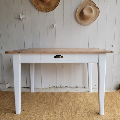 Vente avec paiement en ligne: Table à manger bois patiné, blanc, tiroir