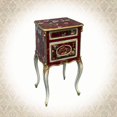 Vente avec paiement en ligne: Meuble baroque français rouge bordeaux doré patiné