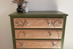 Vente avec paiement en ligne: Commode Art Déco 5 Tiroirs Vert Futaie