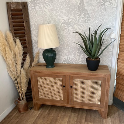 Vente avec paiement en ligne: Buffet vintage chêne massif cannage naturel