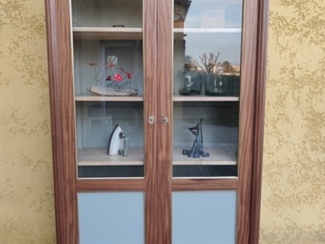 Vente avec paiement en ligne: Vitrine Bibliothèque Vitrée Restaurée Bois Bleu-Gris