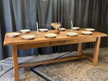 Vente avec paiement en ligne: Table de ferme orme massif restaurée rallonges
