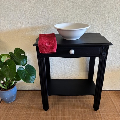 Vente avec paiement en ligne: Meuble Vasque Bois Noir Style Vintage