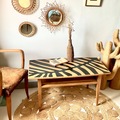 Vente avec paiement en ligne: Table basse scandinave vintage chêne double plateau
