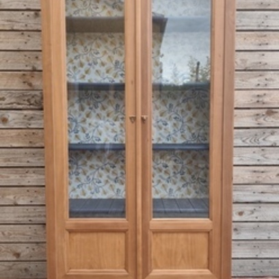 Vente avec paiement en ligne: Vitrine Bibliothèque Bois Massif Bleu Restaurée