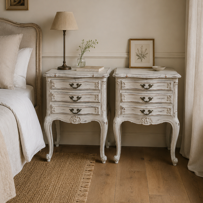 Vente avec paiement en ligne: Paire de chevets Louis XV shabby chic