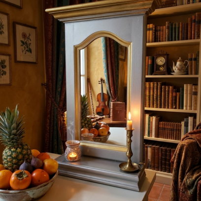 Vente avec paiement en ligne: Miroir vintage mural tablette chêne Art déco