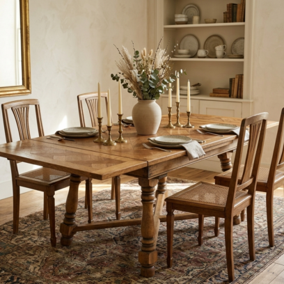 Vente avec paiement en ligne: Table extensible vintage en bois massif restaurée