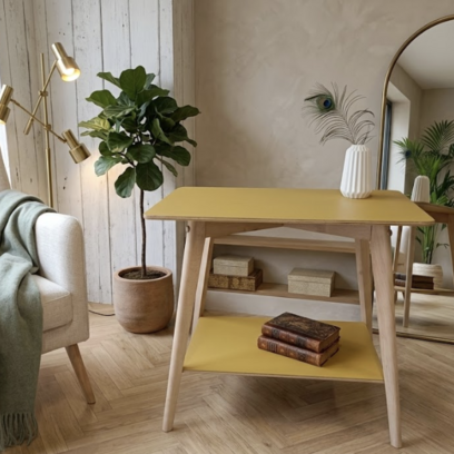Vente avec paiement en ligne: Meuble TV vintage années 60 bois jaune