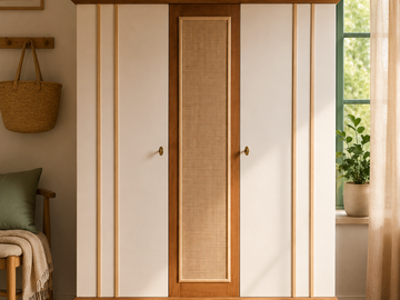 Vente avec paiement en ligne: Armoire penderie vintage cannage chêne massif