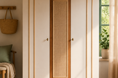 Vente avec paiement en ligne: Armoire penderie vintage cannage chêne massif