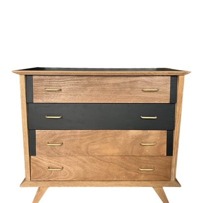 Vente avec paiement en ligne: Commode vintage scandinave bois noir 4 tiroirs