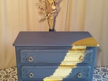 Vente avec paiement en ligne: Commode bleue Atlantide à feuilles d'or