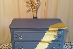 Vente avec paiement en ligne: Commode bleue Atlantide à feuilles d'or