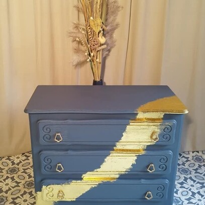 Vente avec paiement en ligne: Commode bleue Atlantide à feuilles d'or