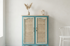 Vente avec paiement en ligne: Petit Buffet Bleu Campagne Toile de Jute