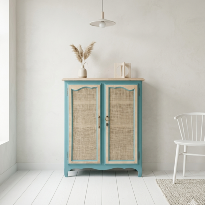 Vente avec paiement en ligne: Petit Buffet Bleu Campagne Toile de Jute
