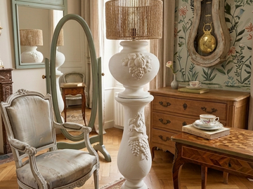 Vente avec paiement en ligne: Lampe sur pied vintage colonne plâtre jute