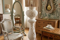 Vente avec paiement en ligne: Lampe sur pied vintage colonne plâtre jute