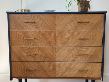 Vente avec paiement en ligne: Commode 4 tiroirs bois bleue à chevrons