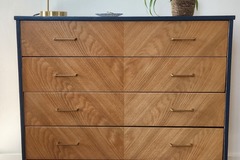 Vente avec paiement en ligne: Commode 4 tiroirs bois bleue à chevrons
