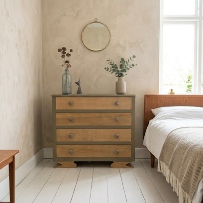 Vente avec paiement en ligne: Commode Art Déco bois vert, 4 tiroirs