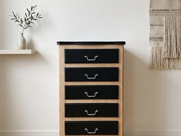 Vente avec paiement en ligne: Commode semainier Louis-Philippe noir bois, 5 tiroirs