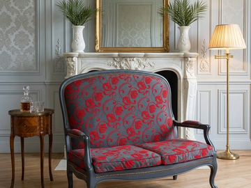 Vente avec paiement en ligne: Canapé Louis XV gris carbone jacquard rouge